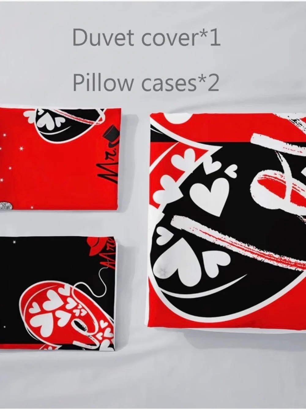 Romantic Red & Black Heart Bedding Set - Unbranded